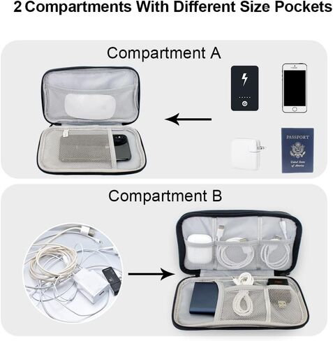 DDgro Electronics Travel Organizer, Tech Accessories Pouch Bag for Cables/Charger & Cords/Power Bank/Magic Mouse/Earphone (Small, Black) in Kuwait