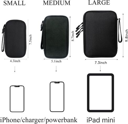 DDgro Electronics Travel Organizer, Tech Accessories Pouch Bag for Cables/Charger & Cords/Power Bank/Magic Mouse/Earphone (Small, Black) in Kuwait