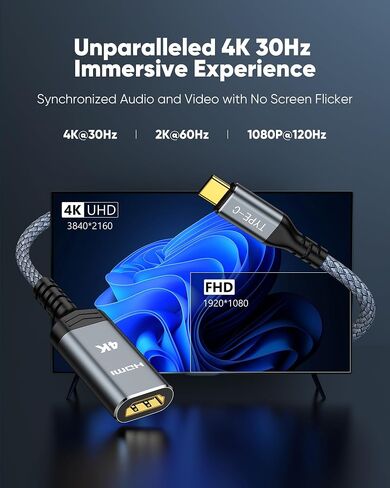 Highwings USB C to HDMI Adapter 4K@60Hz, [High Speed, Thunderbolt 3/4] USB Type C to HDMI Adapter Groundbreaking Performance, Compatible for iPhone 15 Pro/Max, MacBook Pro/Air, iPad, iMac and More in Kuwait
