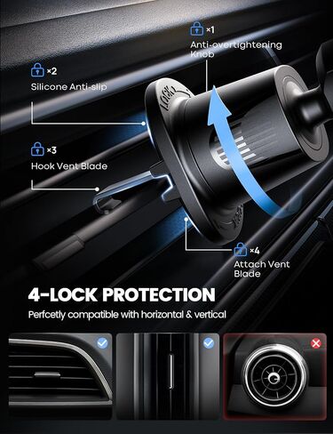 Lamicall 2024 Wider Clamp & Metal Hook Car Phone Holder Vent [Thick Cases Friendly] Phone Holders for Your Car Mount Automobile Hands Free Cradle Air Vent for iPhone 16 15 14 13 Pro Max Smartphone in Saudi Arabia