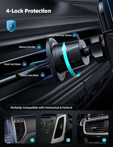 Lamicall 2024 Wider Clamp & Metal Hook Car Phone Holder Vent [Thick Cases Friendly] Phone Holders for Your Car Mount Automobile Hands Free Cradle Air Vent for iPhone 16 15 14 13 Pro Max Smartphone in Saudi Arabia