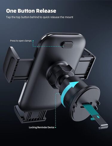 Lamicall 2024 Wider Clamp & Metal Hook Car Phone Holder Vent [Thick Cases Friendly] Phone Holders for Your Car Mount Automobile Hands Free Cradle Air Vent for iPhone 16 15 14 13 Pro Max Smartphone in Saudi Arabia