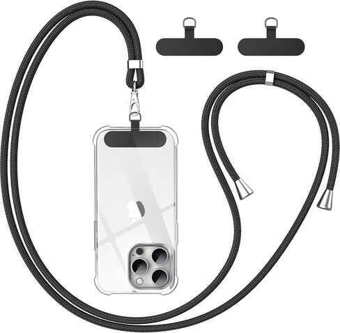 Phone Lanyard, 2× Patches, 1× Polyester Adjustable Strap, Adjustable and Removable Universal Cell Phone Multifunctional Patch Lanyards Compatible with Most Smartphones-Black in Saudi Arabia