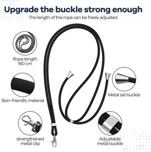 Phone Lanyard, 2× Patches, 1× Polyester Adjustable Strap, Adjustable and Removable Universal Cell Phone Multifunctional Patch Lanyards Compatible with Most Smartphones-Black in Saudi Arabia