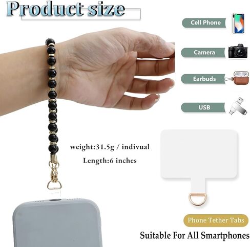 Marble Beaded iPhone Wrist Strap,Detachable Phone Bracelet Strap with Tether Tab,Hands-Free Phone Wristlet Strap (Rose Quartz) in Kuwait