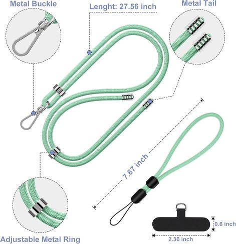 Phone Lanyard, 2 Pack Adjustable Cell Phone Lanyard Crossbody Neck Strap & 2 Pack Phone Wrist Strap with 2 Pcs Tether Tabs Compatible for iPhone Android Smartphones-Black Grey in Saudi Arabia