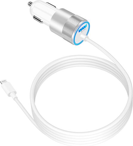 Apple MFi Certified iPhone Car Charger Fast Charging + 6FT Lightning Cable | Caiinei 4.8A Dual USB Car Phone Charger Car Accessories Cigarette Lighter Adapter for iPhone 14 13 12 11 Pro XS Max XR X iPad in Kuwait