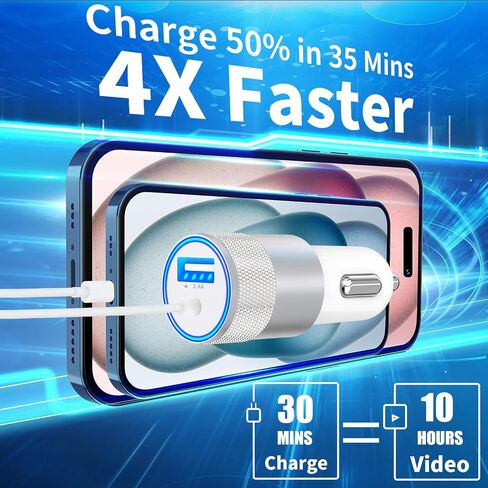 Apple MFi Certified iPhone Car Charger Fast Charging + 6FT Lightning Cable | Caiinei 4.8A Dual USB Car Phone Charger Car Accessories Cigarette Lighter Adapter for iPhone 14 13 12 11 Pro XS Max XR X iPad in Kuwait