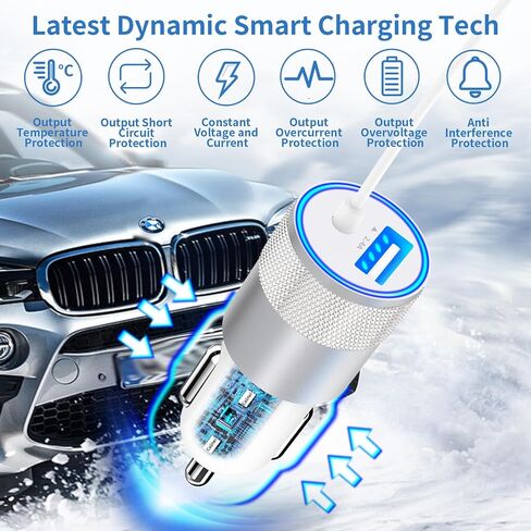 Apple MFi Certified iPhone Car Charger Fast Charging + 6FT Lightning Cable | Caiinei 4.8A Dual USB Car Phone Charger Car Accessories Cigarette Lighter Adapter for iPhone 14 13 12 11 Pro XS Max XR X iPad in Kuwait