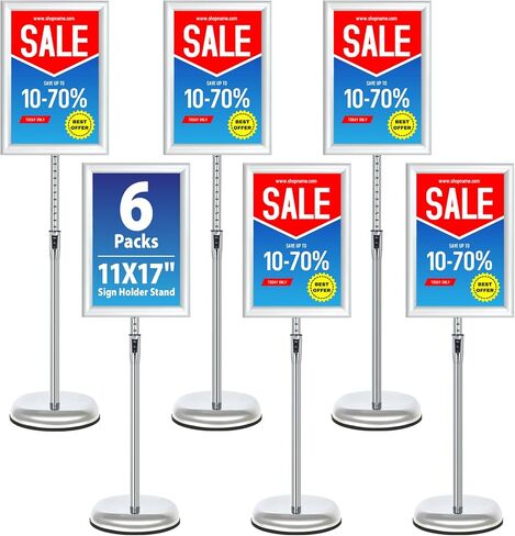6Packs Floor Standing Sign Holder Stands for Display 8.5x11Inch Pedestal Poster Sign Stand, Adjustable Sign Holder Stand for Vertical & Horizontal View Sign Display Stand, Silver in Saudi Arabia