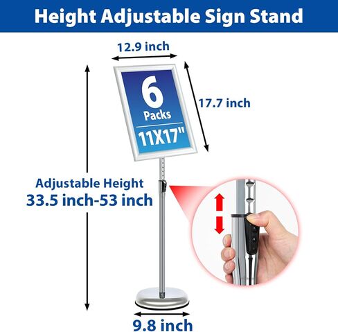 6Packs Floor Standing Sign Holder Stands for Display 8.5x11Inch Pedestal Poster Sign Stand, Adjustable Sign Holder Stand for Vertical & Horizontal View Sign Display Stand, Silver in Saudi Arabia