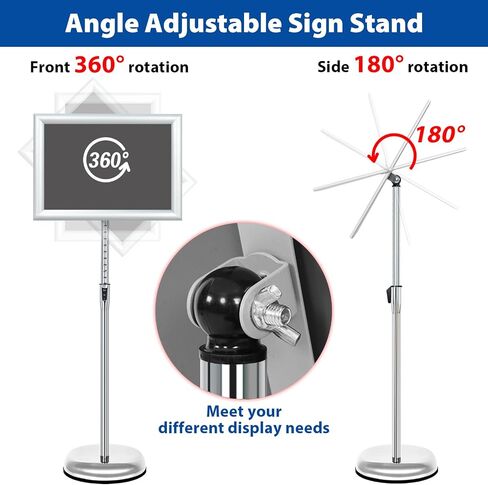 6Packs Floor Standing Sign Holder Stands for Display 8.5x11Inch Pedestal Poster Sign Stand, Adjustable Sign Holder Stand for Vertical & Horizontal View Sign Display Stand, Silver in Saudi Arabia
