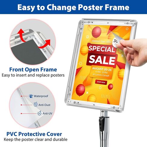 6Packs Floor Standing Sign Holder Stands for Display 8.5x11Inch Pedestal Poster Sign Stand, Adjustable Sign Holder Stand for Vertical & Horizontal View Sign Display Stand, Silver in Saudi Arabia