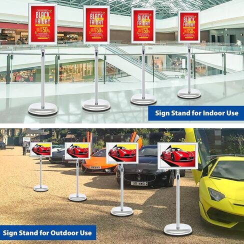 6Packs Floor Standing Sign Holder Stands for Display 8.5x11Inch Pedestal Poster Sign Stand, Adjustable Sign Holder Stand for Vertical & Horizontal View Sign Display Stand, Silver in Saudi Arabia