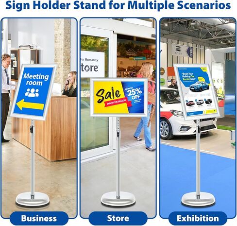 6Packs Floor Standing Sign Holder Stands for Display 8.5x11Inch Pedestal Poster Sign Stand, Adjustable Sign Holder Stand for Vertical & Horizontal View Sign Display Stand, Silver in Saudi Arabia