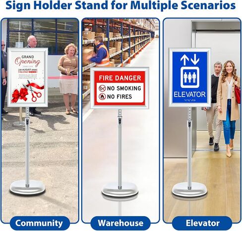 6Packs Floor Standing Sign Holder Stands for Display 8.5x11Inch Pedestal Poster Sign Stand, Adjustable Sign Holder Stand for Vertical & Horizontal View Sign Display Stand, Silver in Saudi Arabia