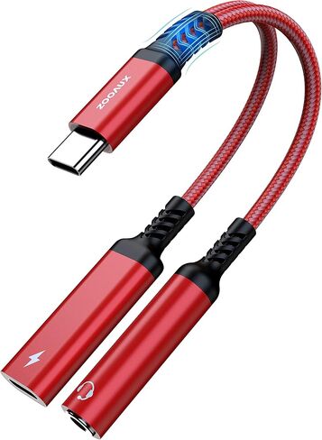 ZOOAUX USB C to 3.5mm Headphone and Charger Adapter,2 in 1 USB C to Aux Audio Jack with PD 60W Fast Charging Dongle Cable Cord for Galaxy S23/S22/S21/S20 Ultra, iPad Pro,Pixel(Black) in Kuwait