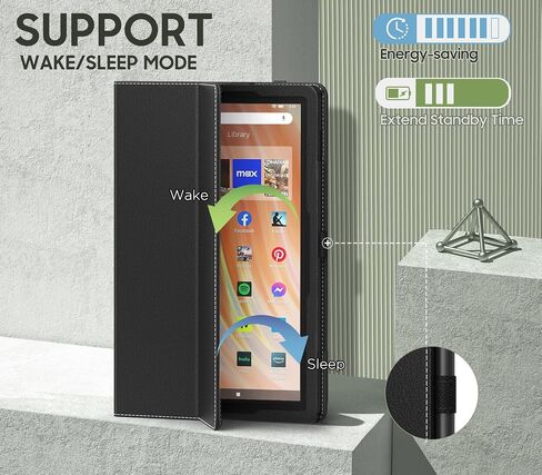 MoKo Case Fits All-New Amazon Kindle Fire HD 10 & 10 Plus Tablet (13th/11th Generation, 2023/2021 Release) 10.1" - Slim Folding Stand Cover with Auto Wake/Sleep, Black in Saudi Arabia