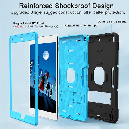 Cantis Case for ipad 9th Generation/ 8th Generation/ 7th Generation, Slim Heavy Duty Shockproof Rugged Protective Case with Built-in Stand for iPad 10.2 inch 2021/2020/2019, Black+Blue in Saudi Arabia