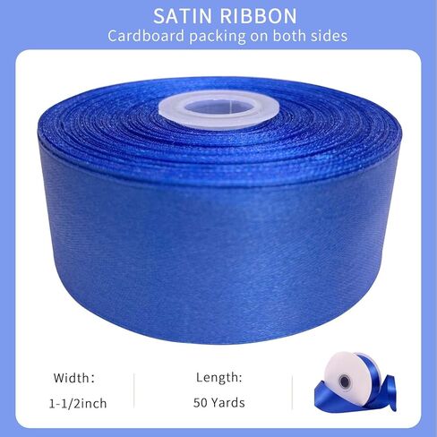UOUYOO 1 1/2 بوصة شريط ساتان أزرق ملكي 50 ياردة أشرطة قماشية لفة لتغليف الهدايا باقة الزهور باقة أقواس باقة الزفاف ودعوات الزفاف in Kuwait