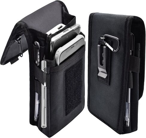 Dual Phone Holster,Belt Phone Pouch, Large Smartphone Pouch Cell Phone Holder, Multi-Purpose Tactical Phone Pouch, Cell Phone Holder for Work, Hiking, Camping, Barbecue, Rescue (Black, XL) in Kuwait
