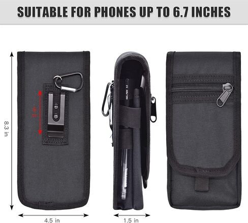 Dual Phone Holster,Belt Phone Pouch, Large Smartphone Pouch Cell Phone Holder, Multi-Purpose Tactical Phone Pouch, Cell Phone Holder for Work, Hiking, Camping, Barbecue, Rescue (Black, XL) in Kuwait