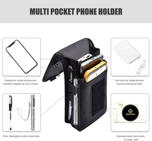 Dual Phone Holster,Belt Phone Pouch, Large Smartphone Pouch Cell Phone Holder, Multi-Purpose Tactical Phone Pouch, Cell Phone Holder for Work, Hiking, Camping, Barbecue, Rescue (Black, XL) in Kuwait