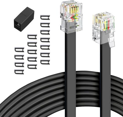 Phone extension Cord 25 Ft, Telephone Cable with Standard RJ11 Plug and 1 in-Line Couplers and 20 Cable Clip Holders, White in Saudi Arabia