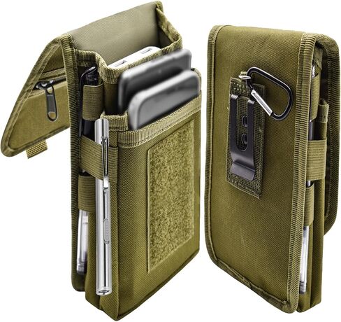Dual Phone Holster,Belt Phone Pouch, Large Smartphone Pouch Cell Phone Holder, Multi-Purpose Tactical Phone Pouch, Cell Phone Holder for Work, Hiking, Camping, Barbecue, Rescue (Black, XL) in Kuwait