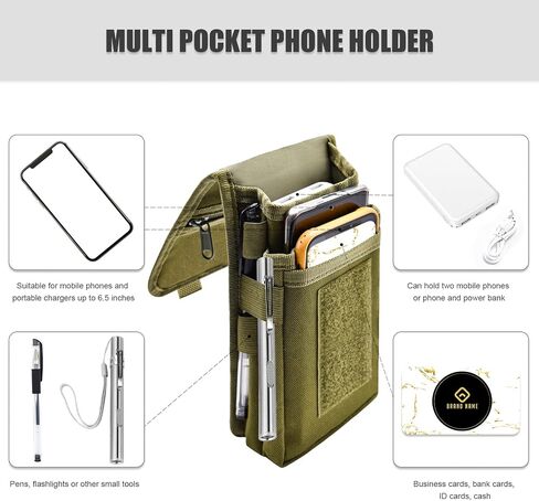 Dual Phone Holster,Belt Phone Pouch, Large Smartphone Pouch Cell Phone Holder, Multi-Purpose Tactical Phone Pouch, Cell Phone Holder for Work, Hiking, Camping, Barbecue, Rescue (Black, XL) in Kuwait