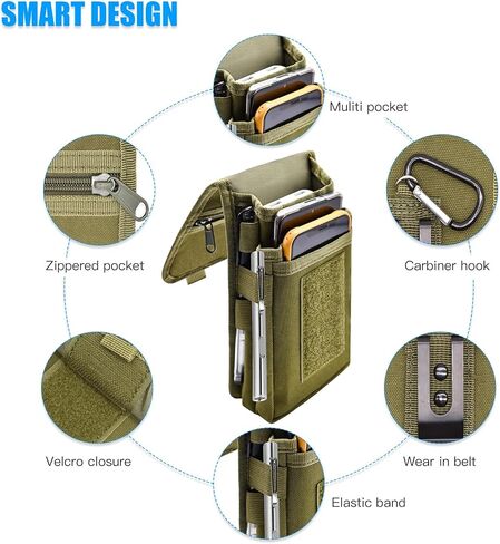 Dual Phone Holster,Belt Phone Pouch, Large Smartphone Pouch Cell Phone Holder, Multi-Purpose Tactical Phone Pouch, Cell Phone Holder for Work, Hiking, Camping, Barbecue, Rescue (Black, XL) in Kuwait