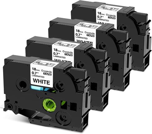 Oozmas TZe-241 TZe241 18mm Label Tape Replacement for Brother Label Maker Tape 18mm 0.7 Inch TZe Tz Laminated White P-Touch Black on White Work with Brother PTD410 PT-D400 D610BT, 3/4 Inch, 4PK in Saudi Arabia