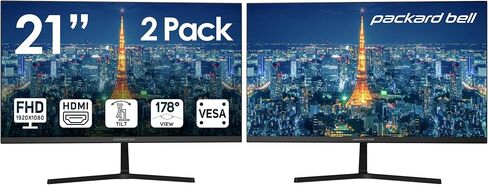 Packard Bell airFrame 21" FHD Monitor, 1920x1080, Ultrawide, VESA Mount, Tilt Adjust, HDMI/VGA, Slim Bezel, for Home, Office, and Light Gaming - 2 Pack in Saudi Arabia