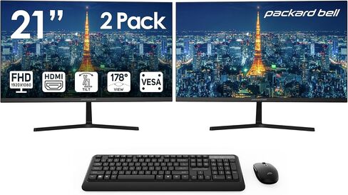 Packard Bell airFrame 21" FHD Monitor, 1920x1080, Ultrawide, VESA Mount, Tilt Adjust, HDMI/VGA, Slim Bezel, for Home, Office, and Light Gaming - 2 Pack in Saudi Arabia