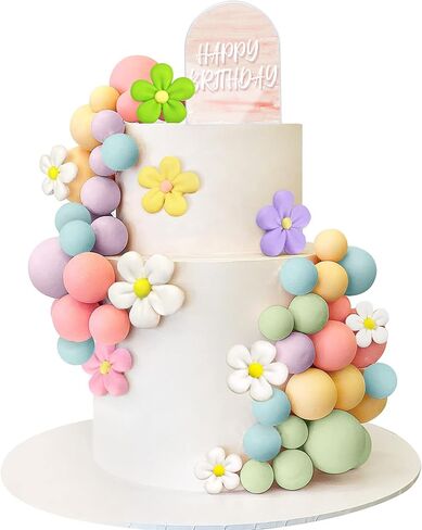 46 PCS Acrylic Rainbow Cake Toppers Colorful Balls Cake Decorations Boho Cake Toppers Daisy Flower Cake Toppers for Wedding Baby Shower Birthday Party Supplies in Saudi Arabia