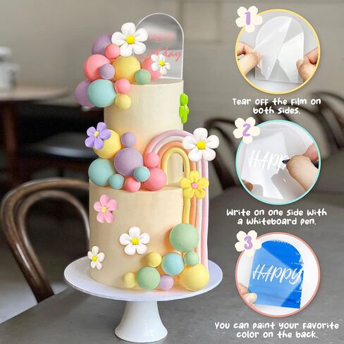 46 PCS Acrylic Rainbow Cake Toppers Colorful Balls Cake Decorations Boho Cake Toppers Daisy Flower Cake Toppers for Wedding Baby Shower Birthday Party Supplies in Saudi Arabia