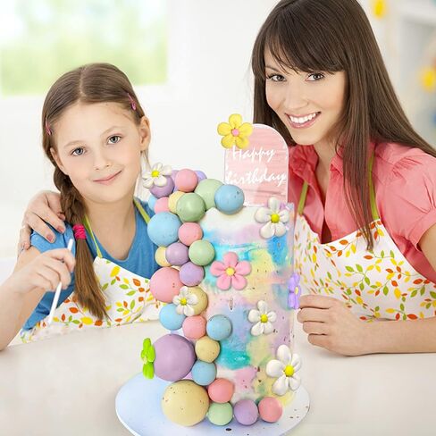 46 PCS Acrylic Rainbow Cake Toppers Colorful Balls Cake Decorations Boho Cake Toppers Daisy Flower Cake Toppers for Wedding Baby Shower Birthday Party Supplies in Saudi Arabia