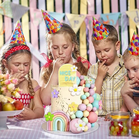 46 PCS Acrylic Rainbow Cake Toppers Colorful Balls Cake Decorations Boho Cake Toppers Daisy Flower Cake Toppers for Wedding Baby Shower Birthday Party Supplies in Saudi Arabia