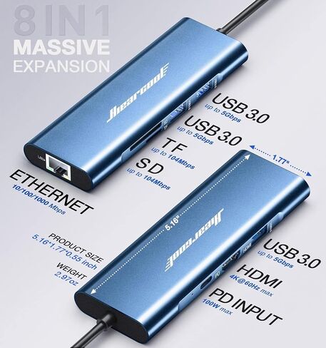 Hiearcool USB C Hub، USB C Dock، 4K@60 هرتز HDMI، 1 جيجابت في الثانية إيثرنت، Space Gray in Kuwait