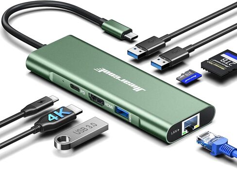 Hiearcool USB C Hub Ethernet,4K@60 USB C to HDMI Hub,8in1 Multi-Port USB C Adapter Type C Dock Dongle Compatible for MacBook Pro Air iPad Dell Lenovo in Kuwait