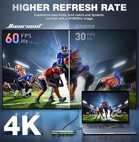 Hiearcool USB C Hub Ethernet,4K@60 USB C to HDMI Hub,8in1 Multi-Port USB C Adapter Type C Dock Dongle Compatible for MacBook Pro Air iPad Dell Lenovo in Kuwait