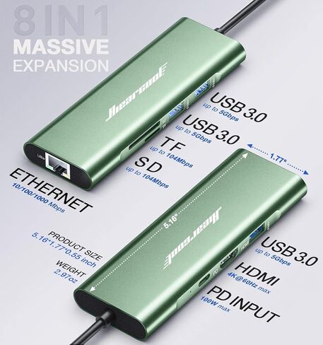 Hiearcool USB C Hub Ethernet,4K@60 USB C to HDMI Hub,8in1 Multi-Port USB C Adapter Type C Dock Dongle Compatible for MacBook Pro Air iPad Dell Lenovo in Kuwait