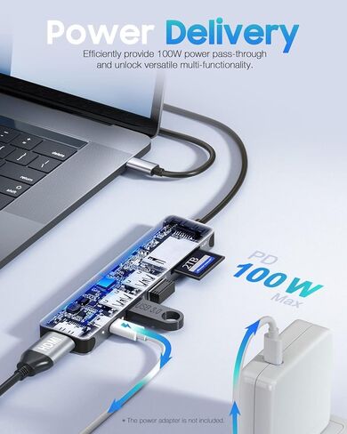 Hiearcool USB C Hub, USB C Multi-Port Adapter for MacBook Pro, 7IN1 USB C to HDMI Hub Dongle Compatible for USB C Laptops and Other Type C Devices (4K HDMI USB3.0 SD/TF Card Reader 100W PD) in Saudi Arabia