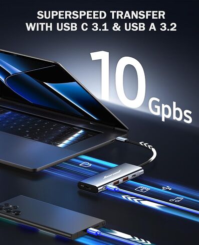 Hiearcool USB C Hub, USB C Multi-Port Adapter for MacBook Pro, 7IN1 USB C to HDMI Hub Dongle Compatible for USB C Laptops and Other Type C Devices (4K HDMI USB3.0 SD/TF Card Reader 100W PD) in Saudi Arabia