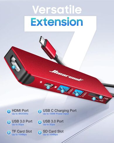 Hiearcool USB C Hub, USB C Multi-Port Adapter for MacBook Pro, 7IN1 USB C to HDMI Hub Dongle Compatible for USB C Laptops and Other Type C Devices (4K HDMI USB3.0 SD/TF Card Reader 100W PD) in Saudi Arabia