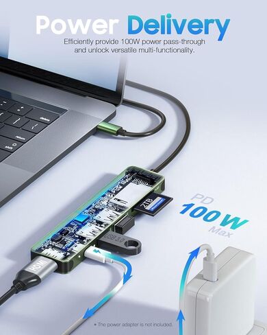 Hiearcool USB C Hub, 7-in-1 USB C Dongle for MacBook, HDMI, PD, Space Grey | Durable aluminum build, plug-and-play setup and easy portability in Saudi Arabia