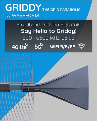 Waveform Griddy: Grid Parabolic Antenna Kit for 4G LTE, 5G NR, and WiFi | 40 km Range | +26 dBi | Works w/Cell Phone Boosters, Modems, Routers, and Gateways | Antenna Only in Kuwait