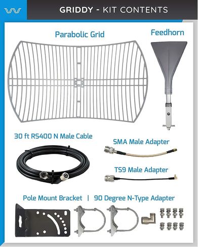 Waveform Griddy: Grid Parabolic Antenna Kit for 4G LTE, 5G NR, and WiFi | 40 km Range | +26 dBi | Works w/Cell Phone Boosters, Modems, Routers, and Gateways | Antenna Only in Kuwait