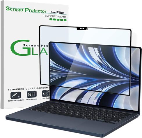 amFilm مصمم لجهاز MacBook Air مقاس 15 بوصة (شريحة M3/شريحة M2، إصدار 2023-2024) واقي شاشة من الزجاج المقوى [بدون فقاعات] [صلابة 9H] [مضاد للخدش] [مضاد لبصمات الأصابع]، عبوة واحدة in Kuwait