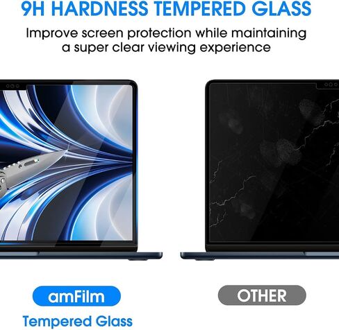amFilm مصمم لجهاز MacBook Air مقاس 15 بوصة (شريحة M3/شريحة M2، إصدار 2023-2024) واقي شاشة من الزجاج المقوى [بدون فقاعات] [صلابة 9H] [مضاد للخدش] [مضاد لبصمات الأصابع]، عبوة واحدة in Kuwait